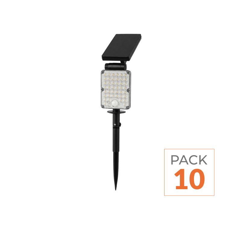 Pack de 10 - Spot LED Extérieur 3-CCT à Piquer IP65 Solaire 8W 1150lm 144lm/W avec Détecteur