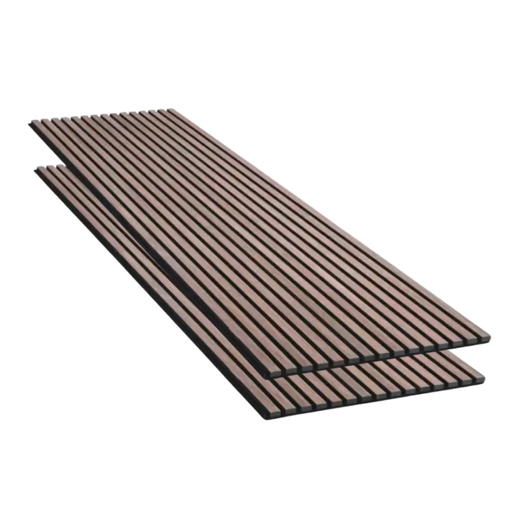 Panneau Acoustique Mural Tasseaux Noyer, Fond Noir - Échantillon 15x12 cm - Silamp France