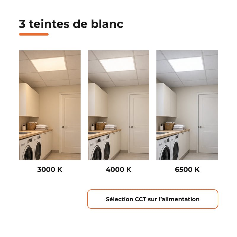 Panneau LED 60x60cm 42W Puissance Ajustable 5620lm CCT IP65 - 3000K/4000K/6500K - Silamp France