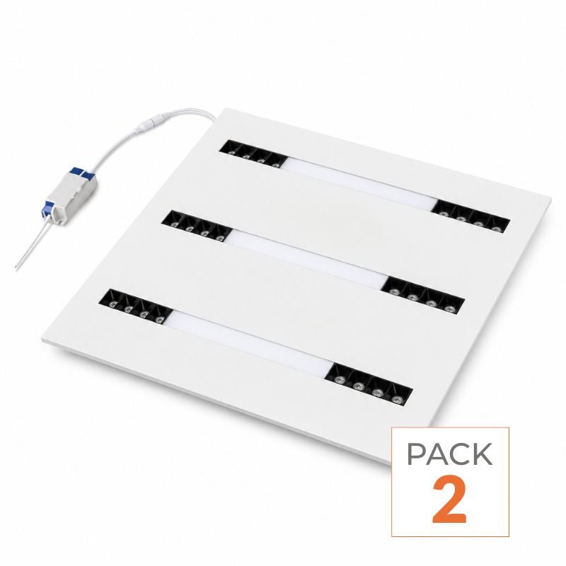 Panneau LED Grille 3 Lignes Modulaire 60x60 40W Blanc - Pack de 2 - Silamp France
