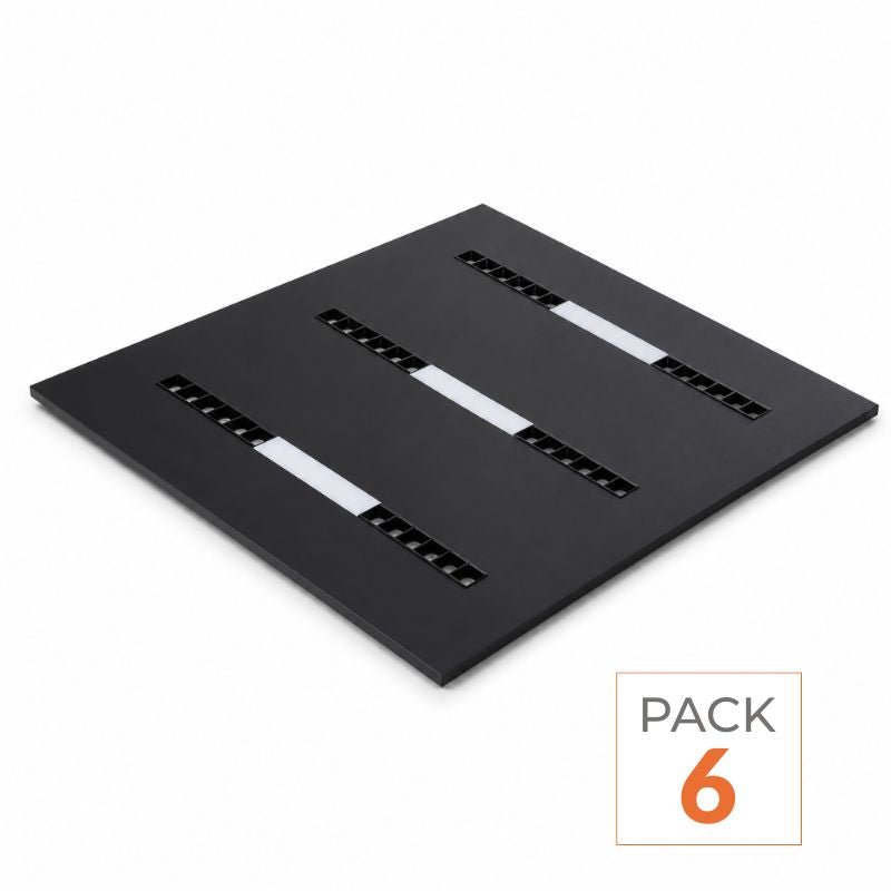 Panneau LED Grille 3 Lignes Modulaire 60x60 40W Noir - Pack de 6 - Silamp France