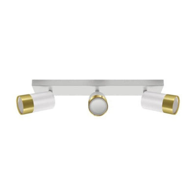Plafonnier 3 Spots Orientables BLANC et OR pour Ampoule GU10