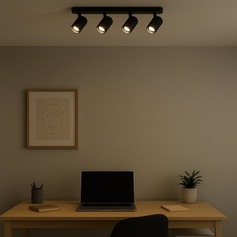 Plafonnier 4 Spots Orientables Alu Noir pour Ampoule GU10 - Silamp France