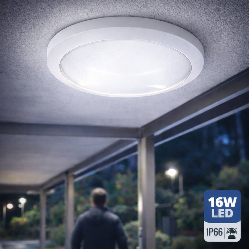 Plafonnier LED 16W Blanc Rond Détecteur de Mouvement IP66 Batterie de secours - Silamp France