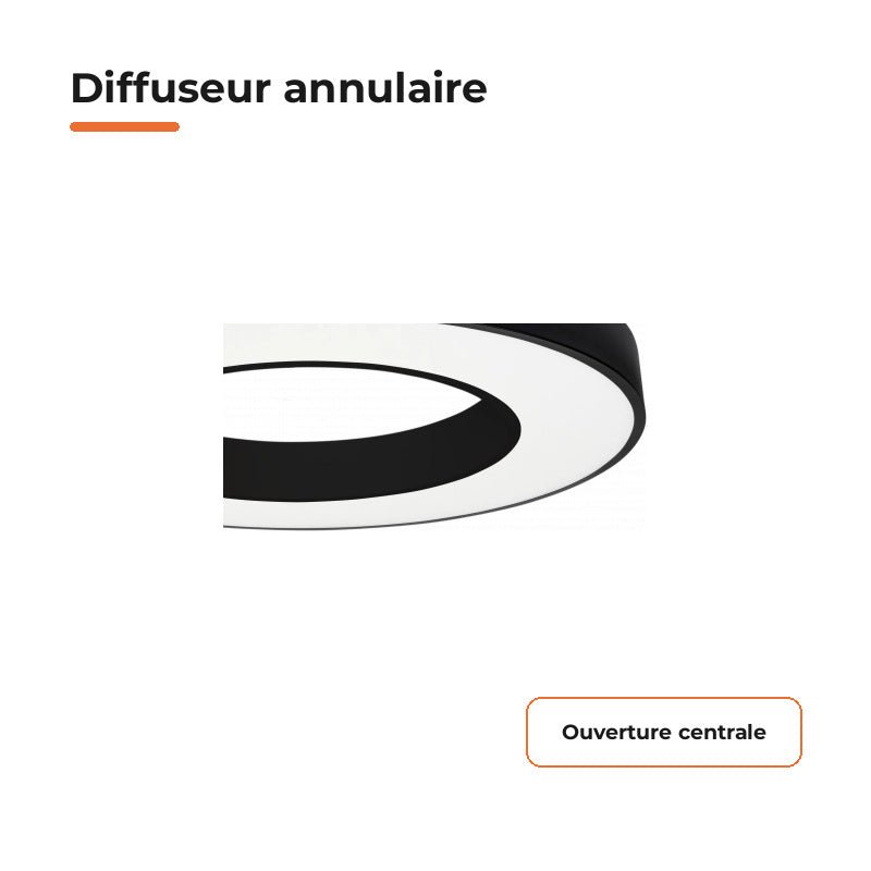 Plafonnier LED Noir 36W 50cm avec Kit de Suspension - Silamp France