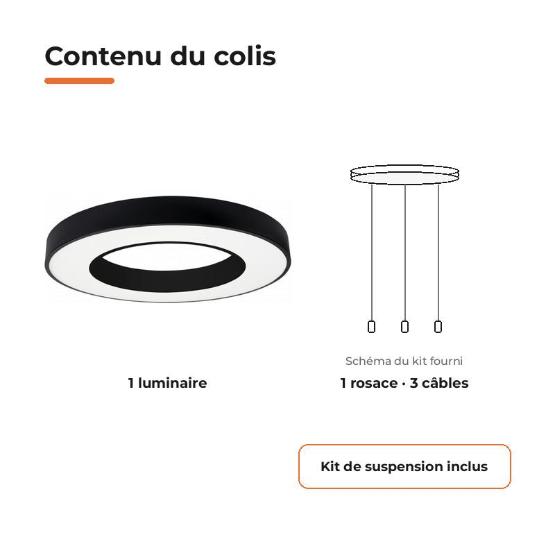 Plafonnier LED Noir 36W 50cm avec Kit de Suspension - Silamp France
