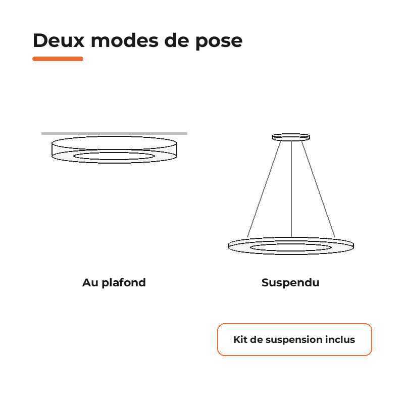 Plafonnier LED Noir 36W 50cm avec Kit de Suspension - Silamp France