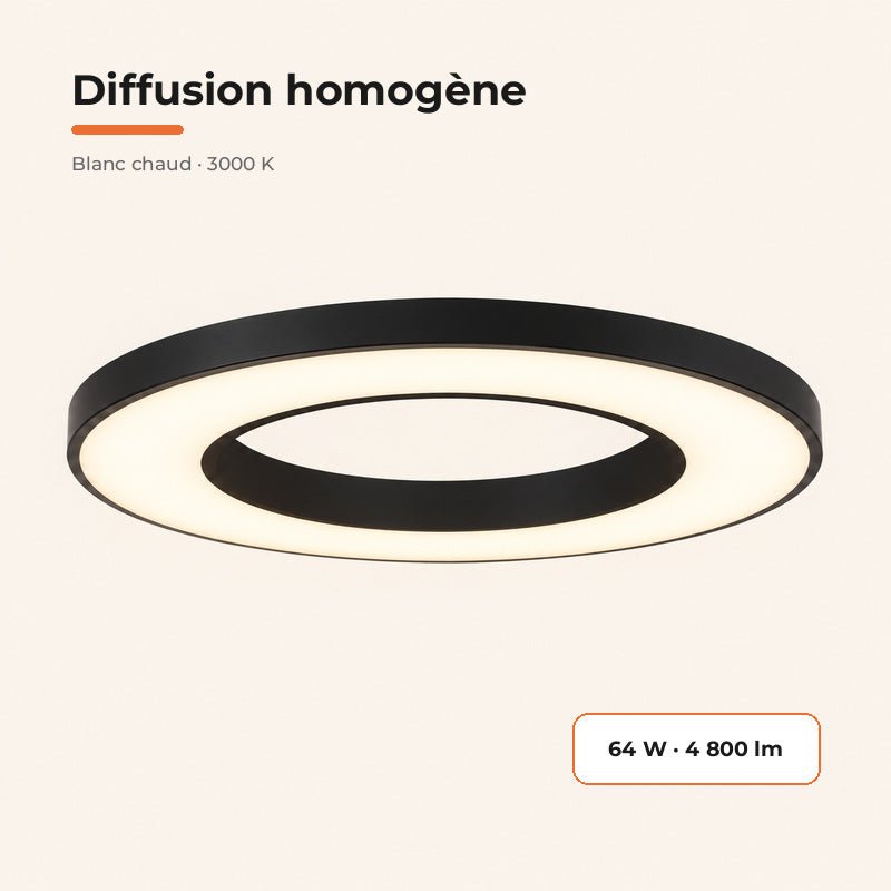 Plafonnier LED Noir 64W 80cm avec Kit de Suspension - Silamp France