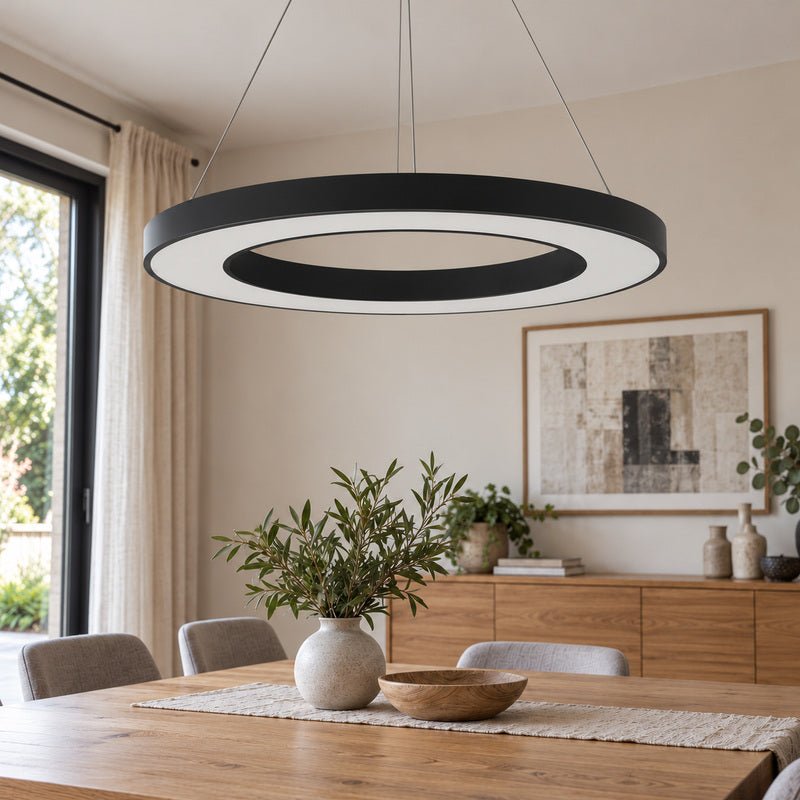 Plafonnier LED Noir 64W 80cm avec Kit de Suspension - Silamp France