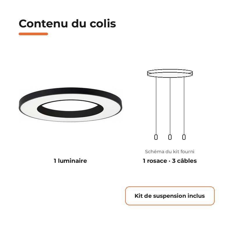 Plafonnier LED Noir 64W 80cm avec Kit de Suspension - Silamp France