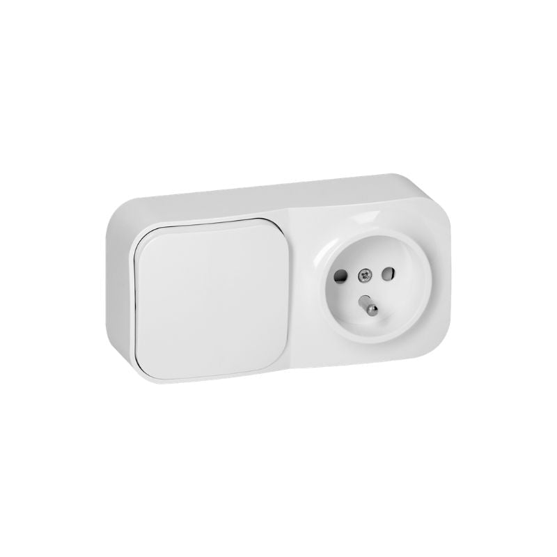 Prise avec Interrupteur 2P+T Saillie - Blanc - Silamp France