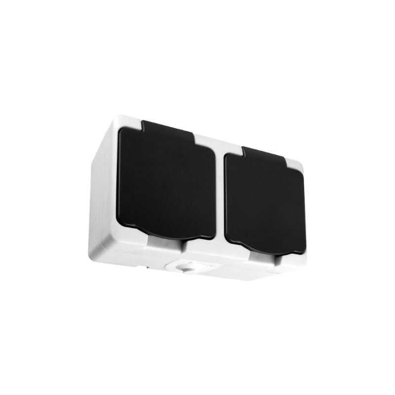 Prise Double Étanche + Clapet Noir IP54 2P+T Saillie - Silamp France