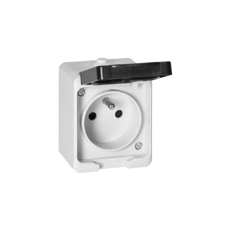 Prise Étanche + Clapet Noir IP54 2P+T Saillie - Silamp France