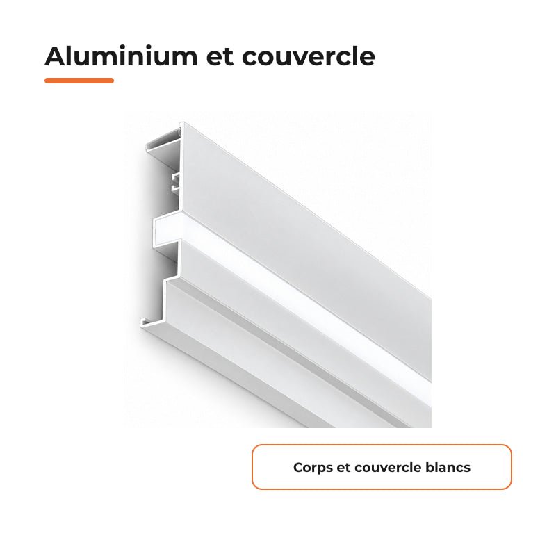 Profilé Aluminium 2M pour Plafond Corniche Blanc - Couvercle Blanc - Silamp France