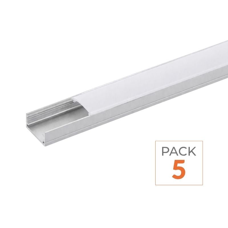 Profilé Aluminium 2m pour Ruban LED Couvercle Blanc Opaque (pack de 5) - Silamp France