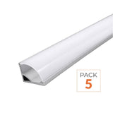 Pack de  5 - Profilé Aluminium Angle 2m pour Ruban LED Couvercle Blanc Opaque