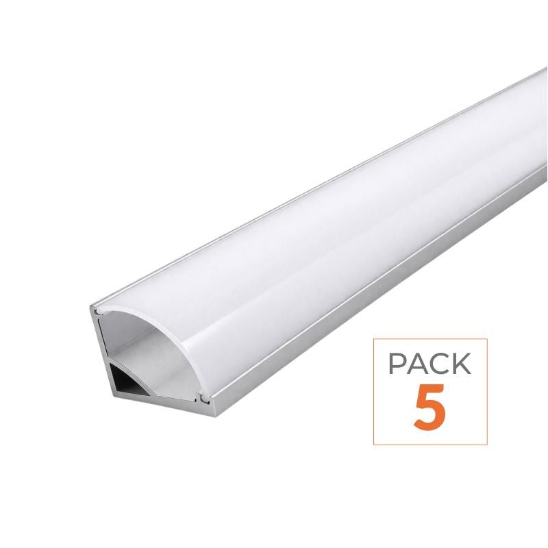 Profilé Aluminium Angle 2m pour Ruban LED Couvercle Blanc Opaque (pack de 5) - Silamp France