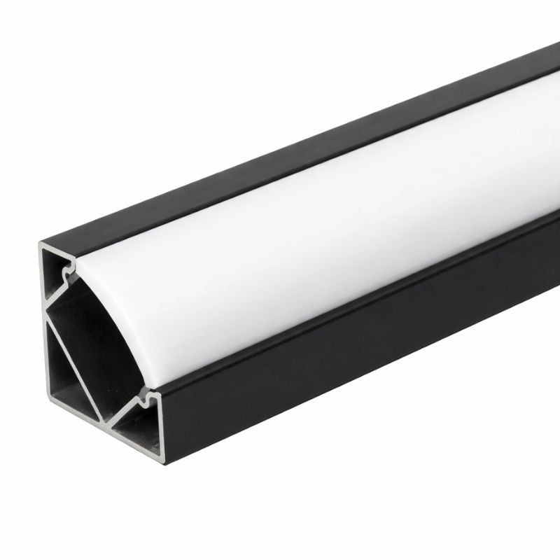 Profilé Aluminium Noir Angle 2m pour Ruban LED Couvercle Blanc Opaque - Silamp France