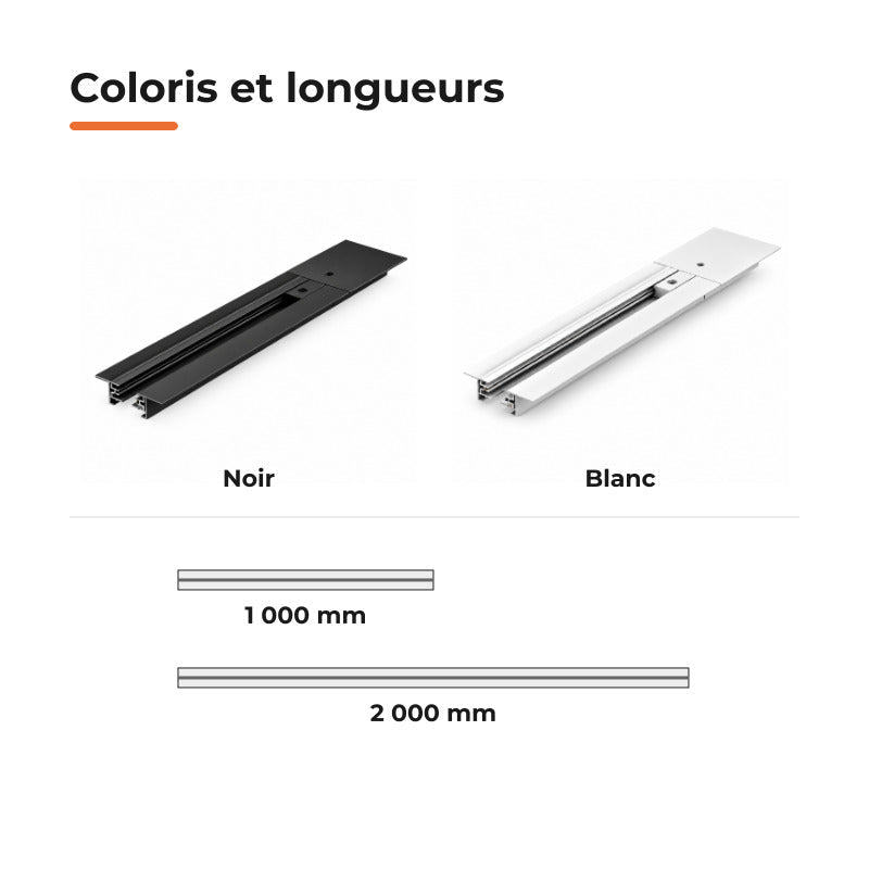 Rail Encastrable Monophasé Plat 2m Noir - Silamp France