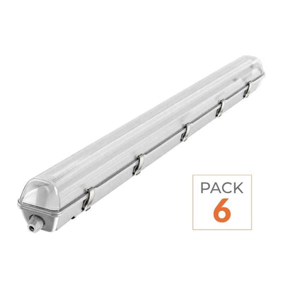 Pack de  6 - Kit de Réglette LED IP65 + 2 Tube Néon LED 120cm T8 18W