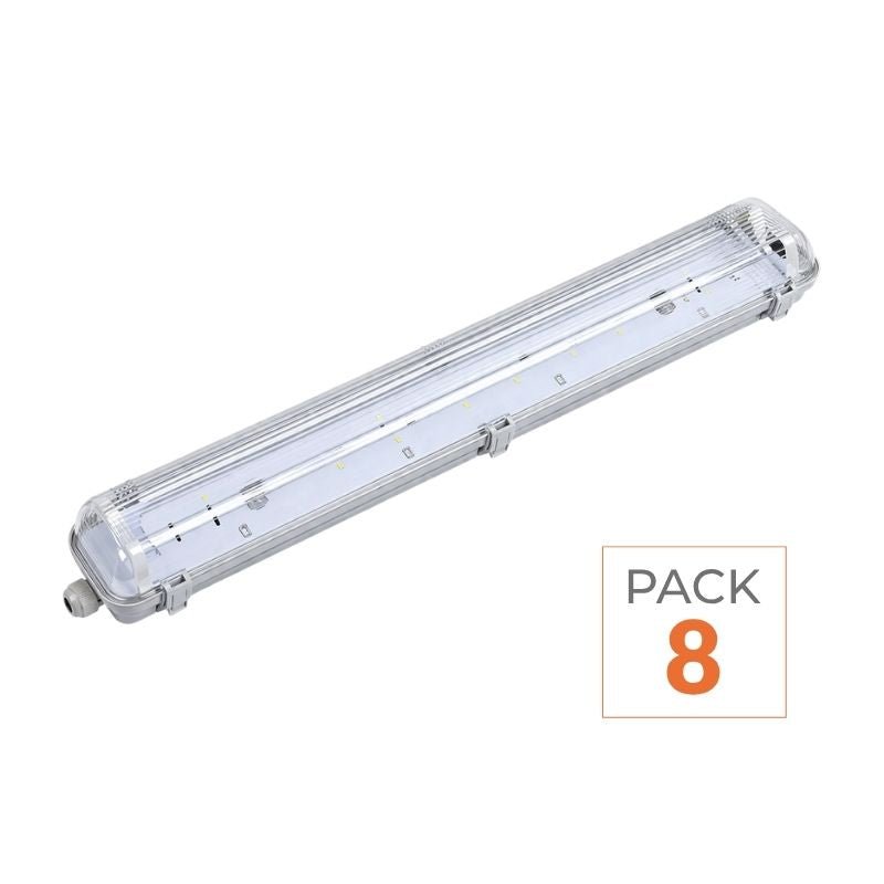 Réglette étanche double pour Tube LED T8 120cm IP65 (Boitier vide) (Pack de 8) - Silamp France