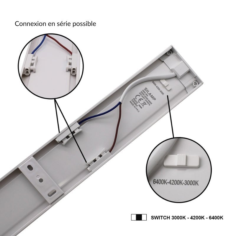 Réglette LED 120cm Blanche 48W IP20 CCT - 3000K/4000K/6000K ( Pack de 10 ) - Silamp France