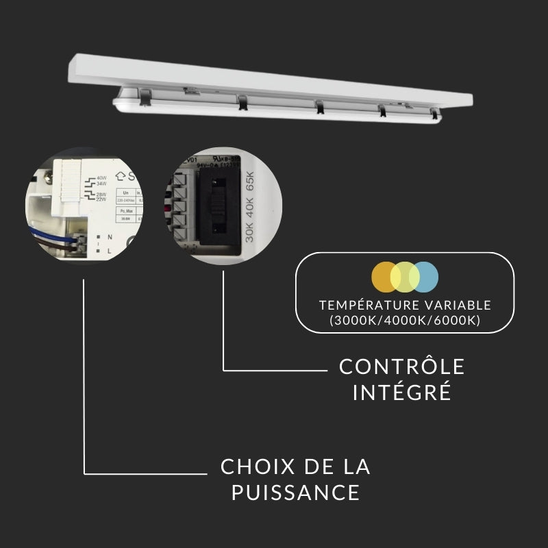 Réglette LED 120cm Étanche IP65 CCT 22/28/34/40W avec détecteur - 3000K/4000K/6500K - Silamp France