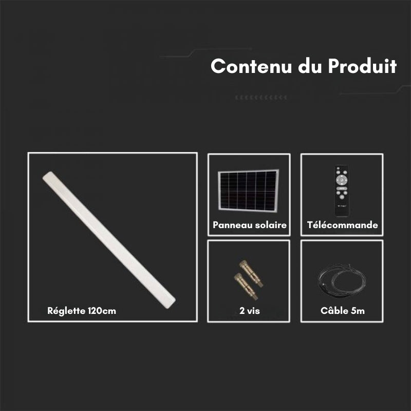 Réglette Solaire LED 120cm 18W IP65 CCT (Panneau Solaire + Télécommande Inclus) - Silamp France