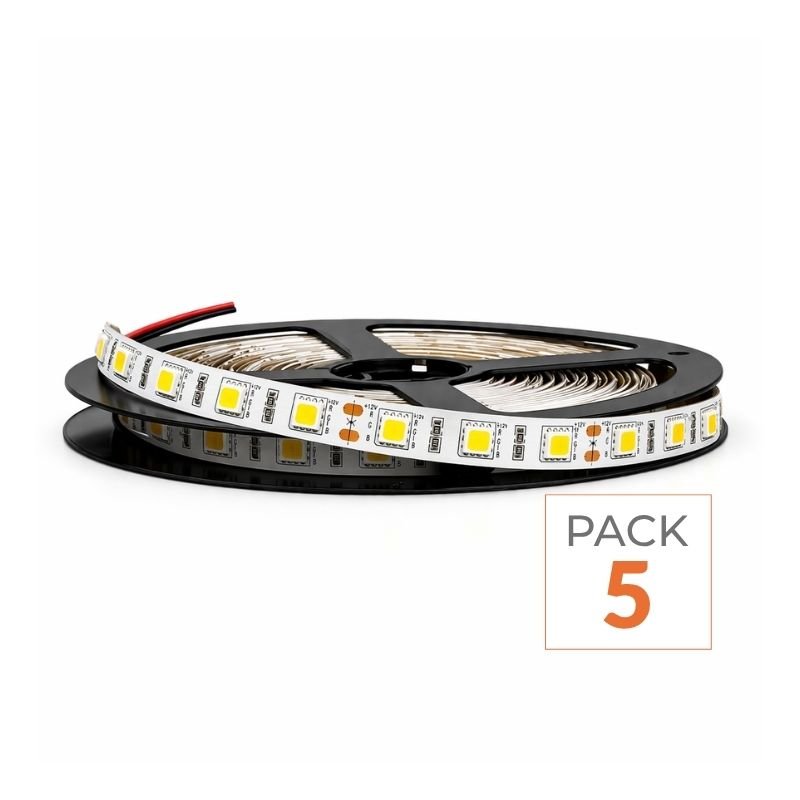 Ruban LED 12V 5M 5050 IP20 60LED/m (Pack de 5) - Silamp France