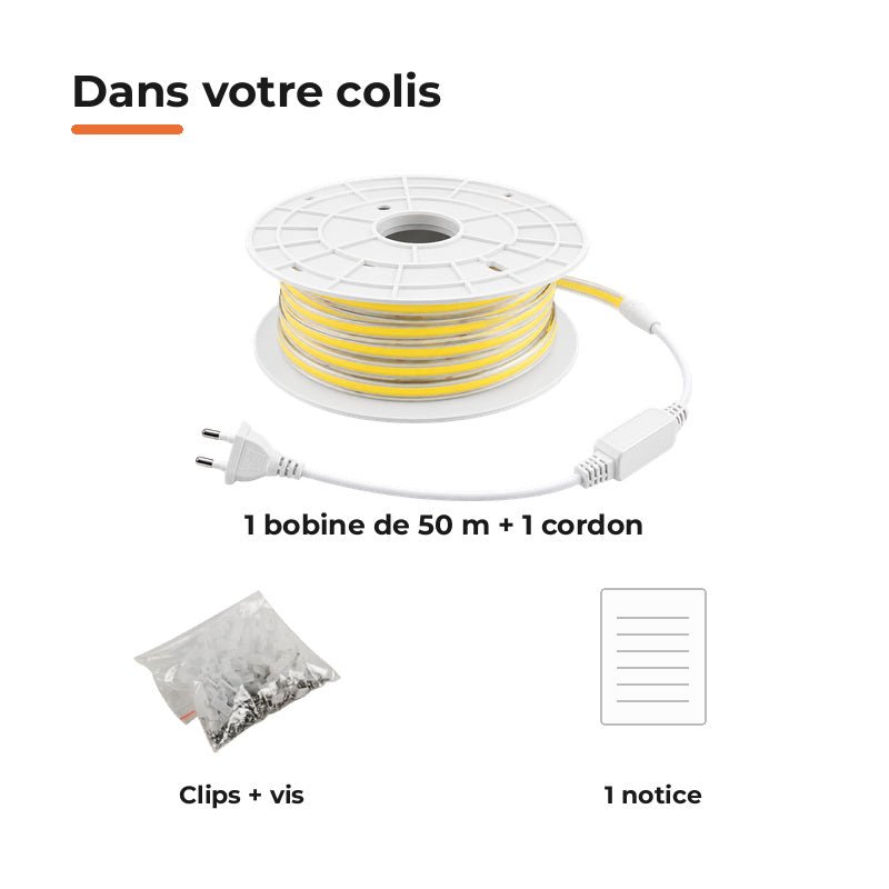 Ruban LED COB 50M 220V Recoupable 50cm IP65 288LED/m - Silamp France
