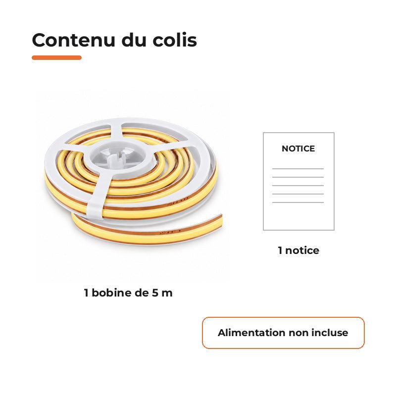 Ruban LED COB 5m Découpe Libre 12V 10W/m IP20 8mm 570lm/m - Silamp France