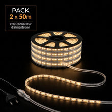 Ruban LED Tunnel 100M 2835 220V AC 9W/m IP65 120 LED/m (2 rubans 50M raccordable + alimentation)