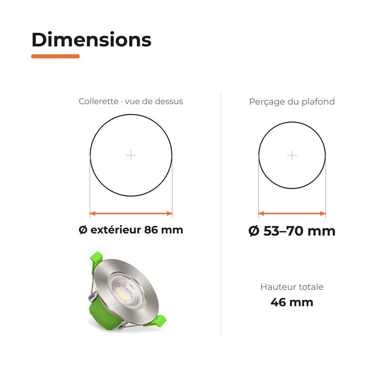 Spot Encastrable Coupe-Feu 6W ø86mm Dimmable CCT IP65 Nickel Satiné - 3000K/4000K/6500K - Silamp France
