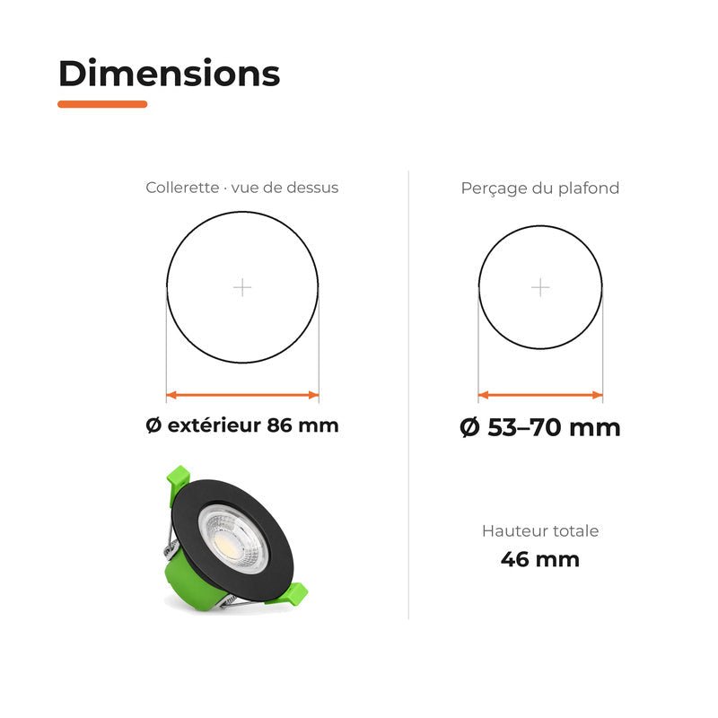 Spot Encastrable Coupe-Feu 6W ø86mm Dimmable CCT IP65 Noir - 3000K/4000K/6500K - Silamp France