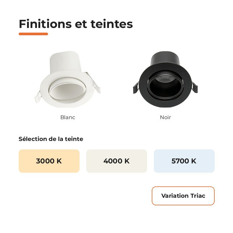 Spot Encastrable Orientable Anti-Éblouissement 8W ø105mm Dimmable CCT Noir - 3000K/4000K/5700K - Silamp France