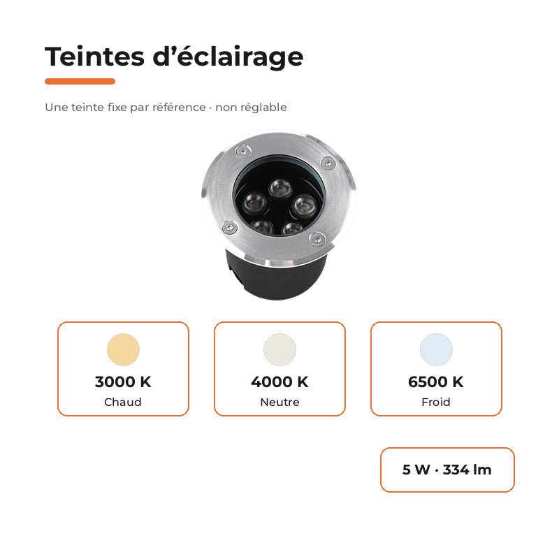Spot Extérieur Encastrable 5W IP67 220V Sol 30° Ø80 - Silamp France