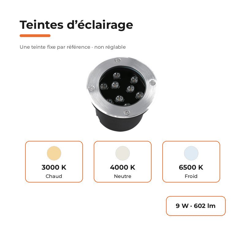 Spot Extérieur Encastrable 9W IP67 220V Sol 30° Ø120 - Silamp France