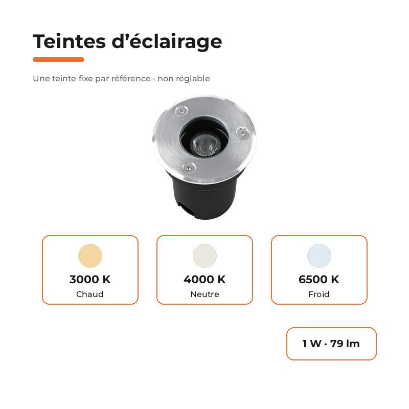 Spot Extérieur Encastrable LED IP67 220V Sol 1W 30° - Silamp France