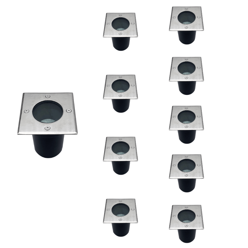 Spot LED Extérieur Encastrable Carré pour Ampoule GU10 (Pack de 10) - Silamp France