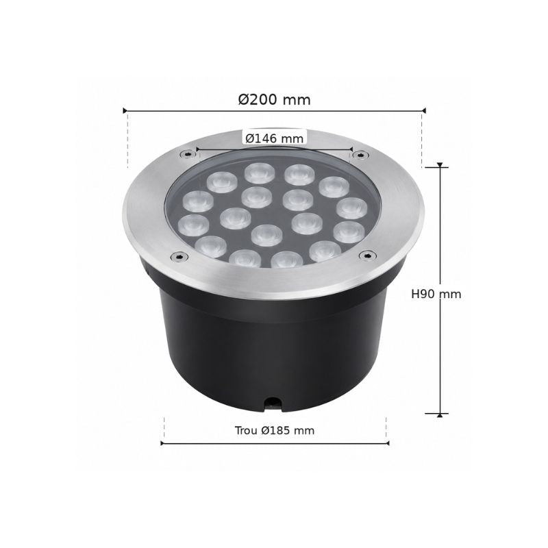 Spot LED Extérieur Encastrable IP67 24V Sol 18W 45° - Silamp France