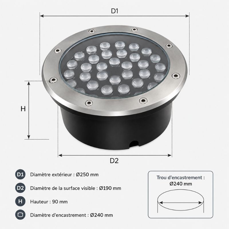 Spot LED Extérieur Encastrable IP67 24V Sol 36W 45° - Silamp France