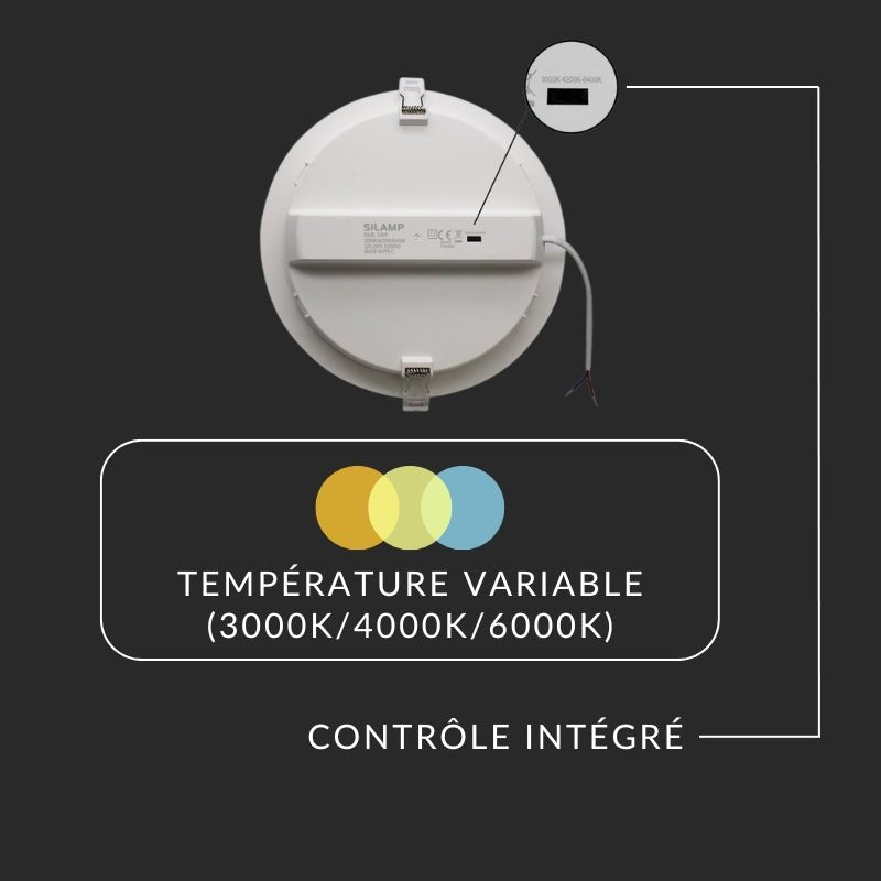 Spot LED Rond 24W Ø225mm Température Variable Dimmable - 3000K/4000K/6500K - Silamp France