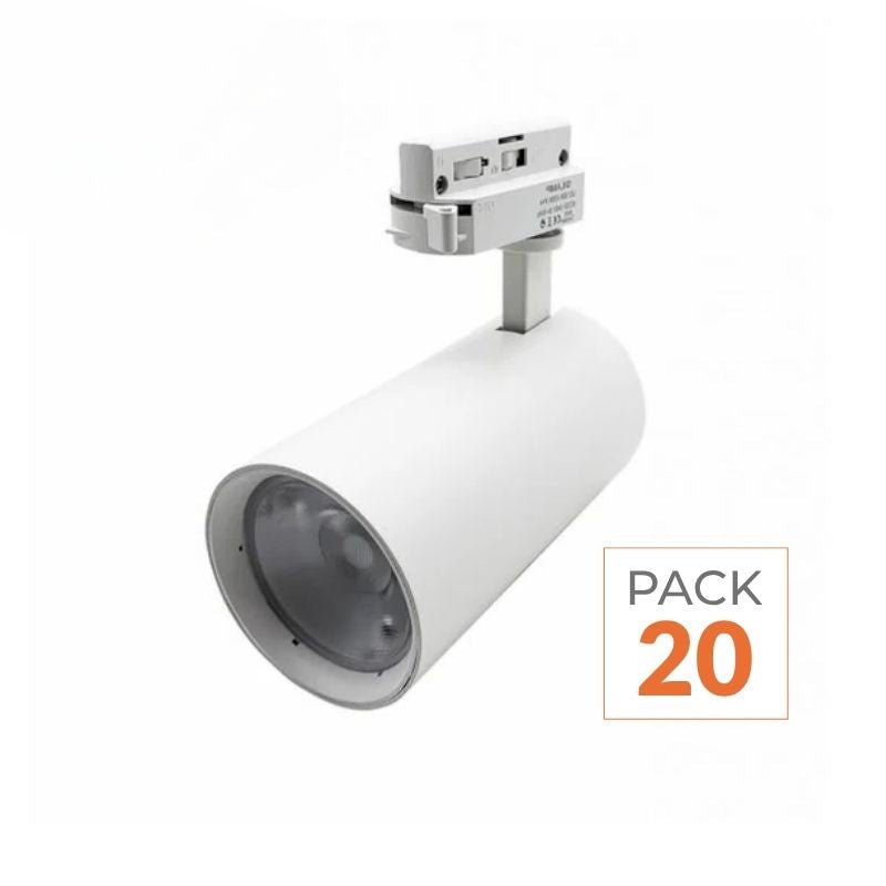 Spot LED sur Rail 30W 45° Monophasé BLANC (Pack de 20) - Silamp France