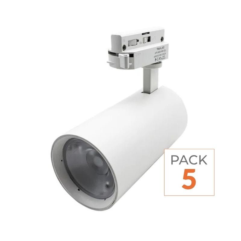 Spot LED sur Rail 30W 45° Monophasé BLANC (Pack de 5) - Silamp France
