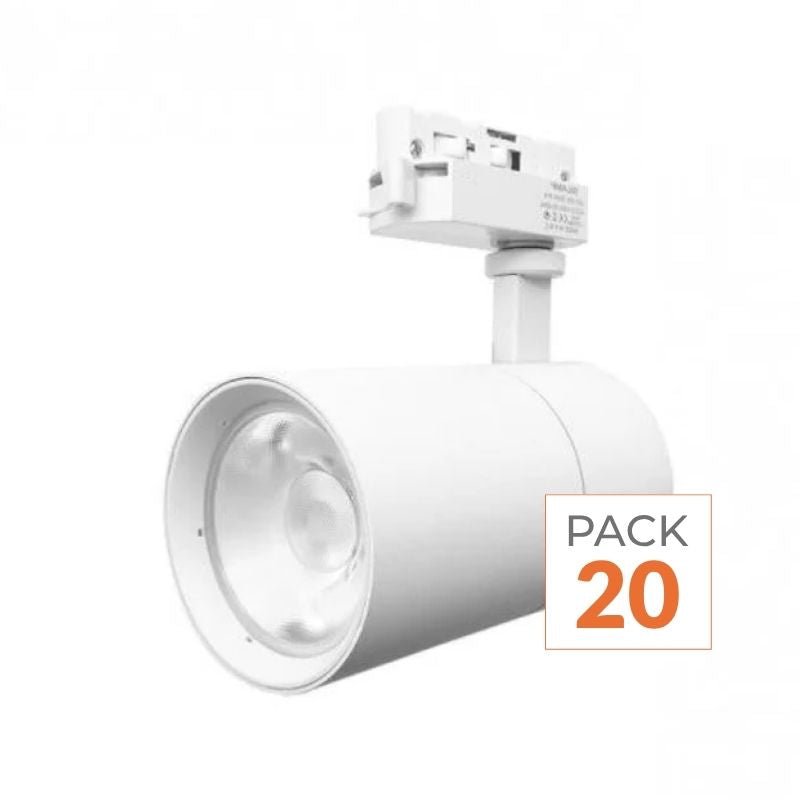Spot LED sur Rail 30W 80° Compact Monophasé BLANC (Pack de 20) - Silamp France