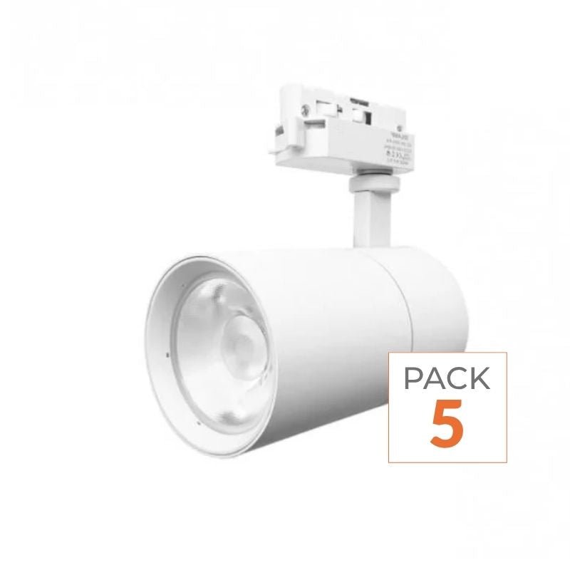 Spot LED sur Rail 30W 80° Compact Monophasé BLANC (Pack de 5) - Silamp France