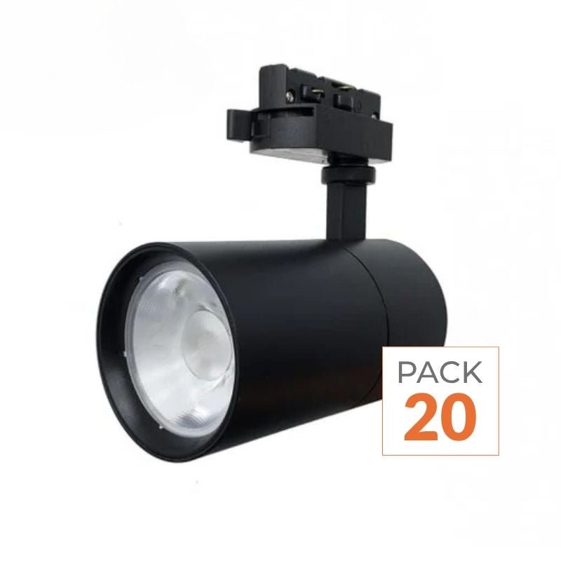 Spot LED sur Rail 30W 80° Compact Monophasé NOIR (Pack de 20) - Silamp France