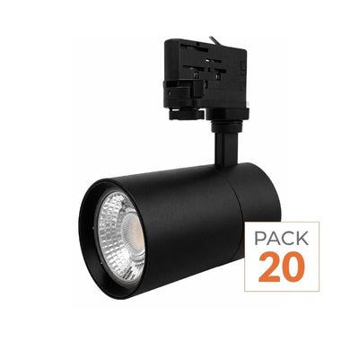 Spot LED sur Rail 30W 80° Compact Triphasé NOIR - Pack de 20