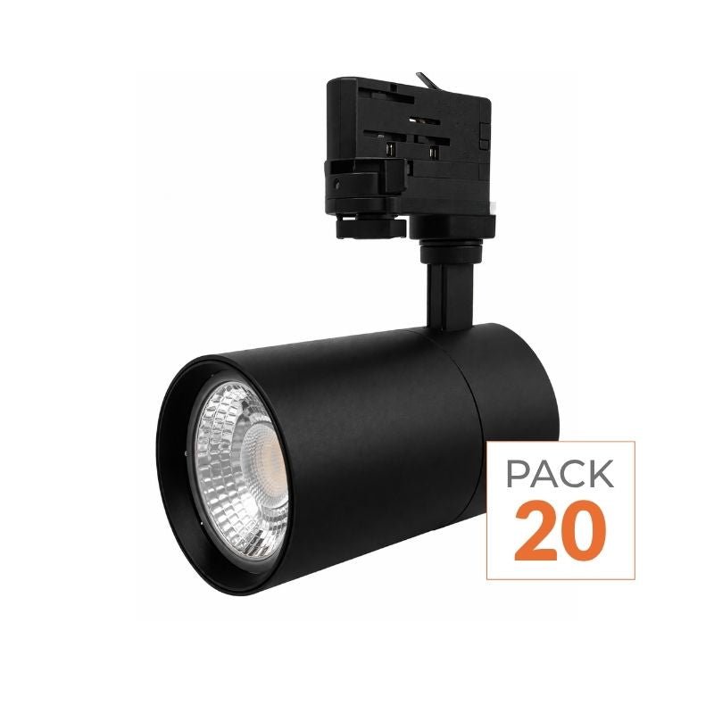 Spot LED sur Rail 30W 80° Compact Triphasé NOIR (Pack de 20) - Silamp France
