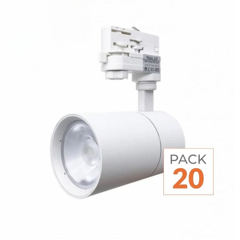 Spot LED sur Rail 30W 80° Triphasé Blanc (Pack de 20) - Silamp France